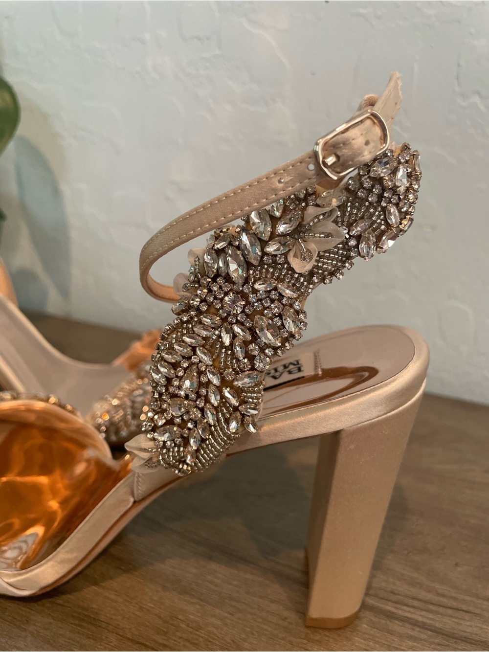 Badgley Mischka Embellished Blush High-Heel Formal Sandal - Picture 2 of 7